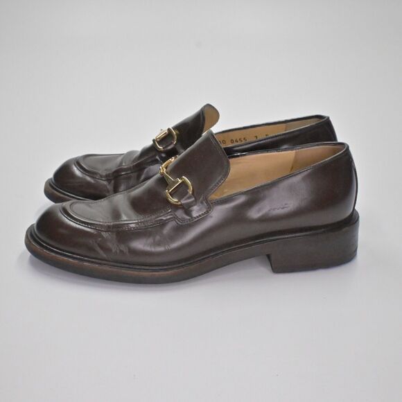 Vtg GUCCI Horsebit Loafers Womens Sz 7 Brown Leather Gold Round Toe Slip On 90s - Picture 5 of 12